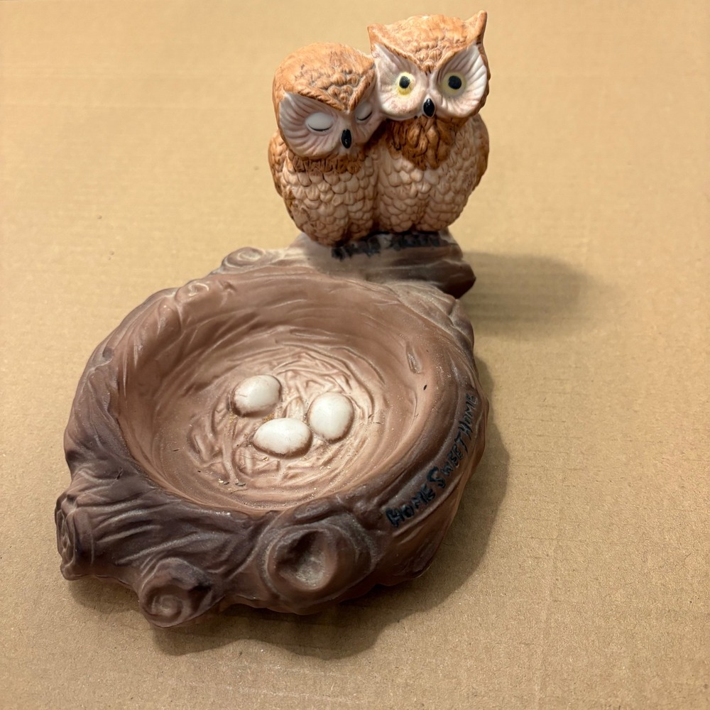 Vintage‎ Home Sweet Home 2 Owl Nest with Eggs Figurine Decorative Trinket Dish